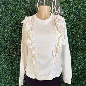 Boden Cream Ruffle Sweatshirt